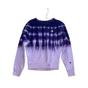 Champion Reverse Weave‎ Cropped Sweatshirt Purple Tie Dye XS Good Condition